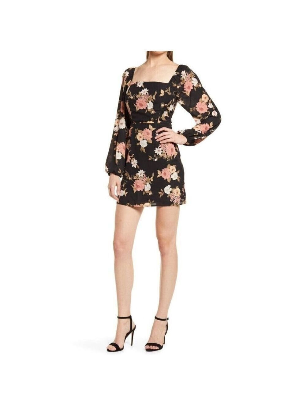 ALL In Favor Floral Mini Dress Sz XSmall Back Cut Out Long Sleeve
